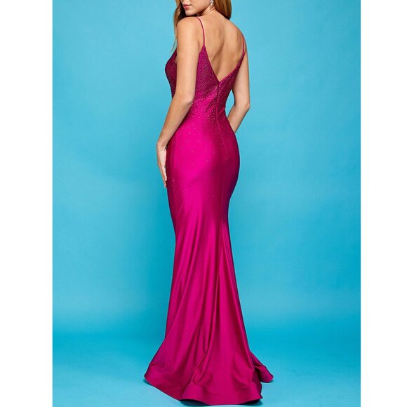 Fuchsia Sequin Rhinestone Formal Prom Evening Mermaid Dress 8 - Picture 3 of 4